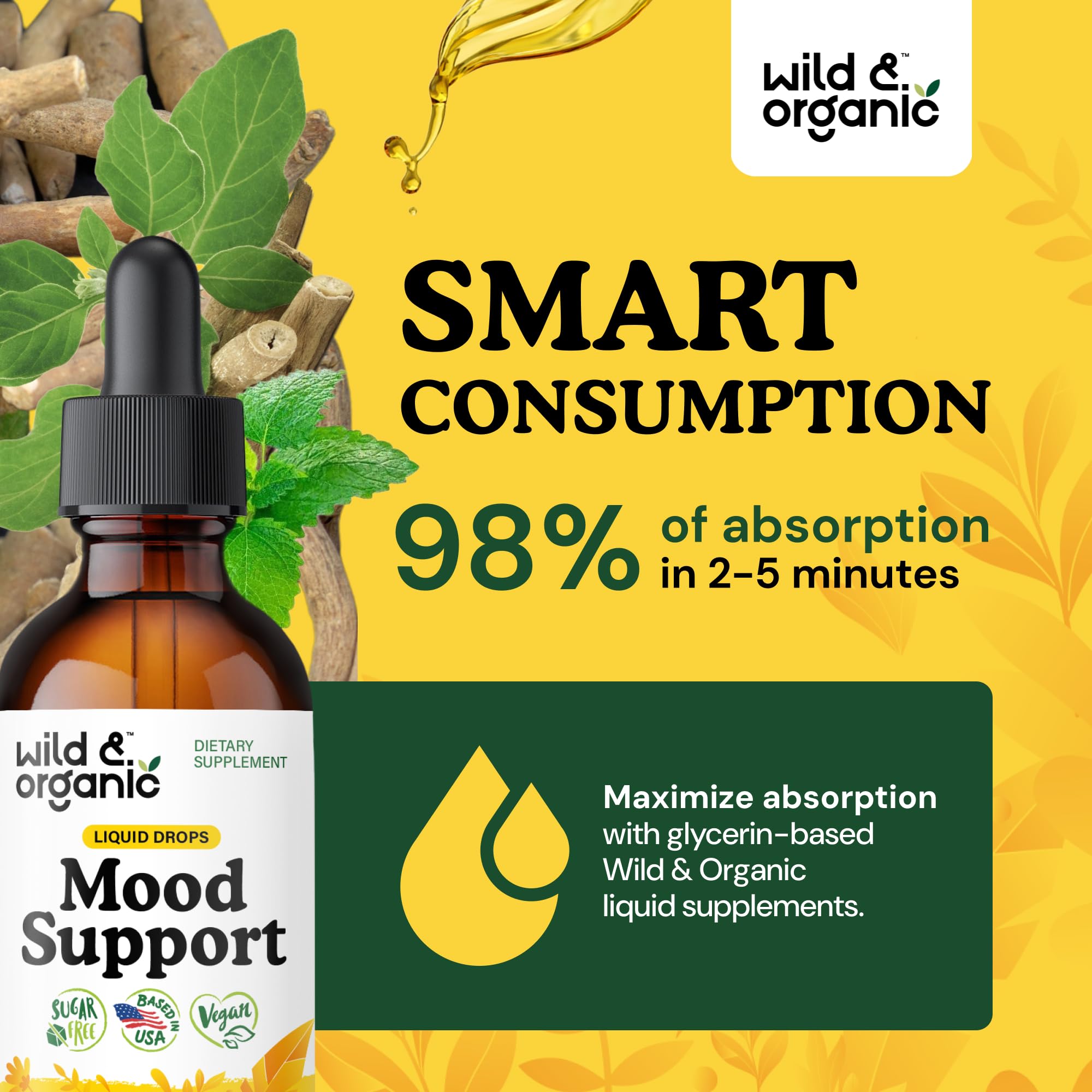 Wild & Organic Ashwagandha Mood Support Tincture dropper close-up