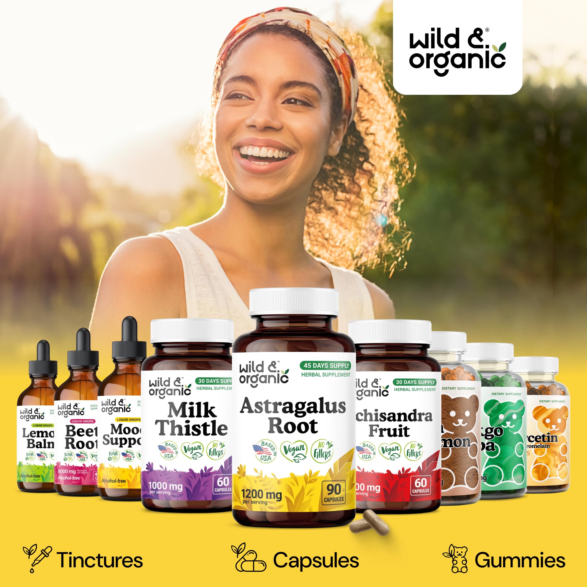 Wild & Organic Astragalus Capsules side view