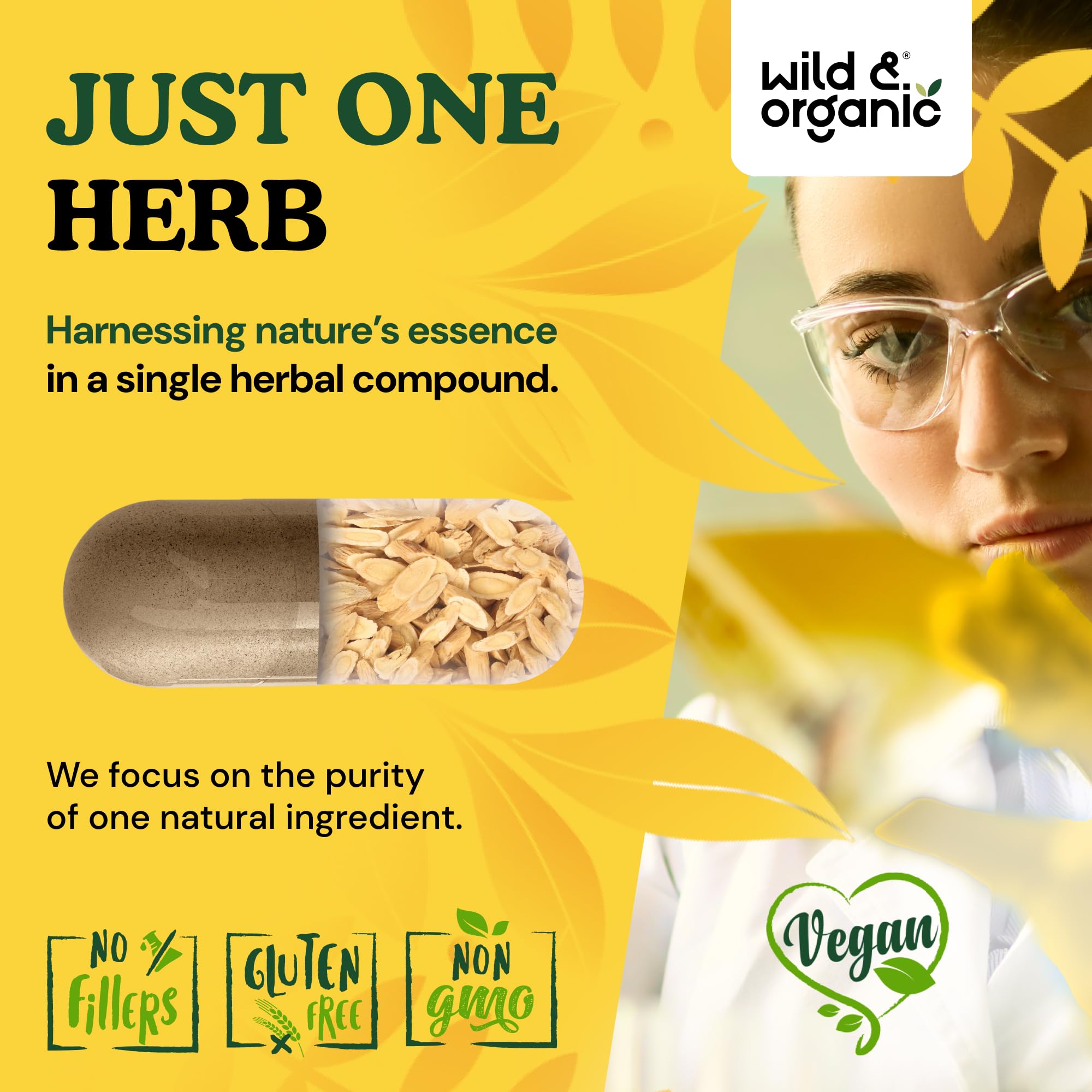 Wild & Organic Astragalus Capsules with ingredients