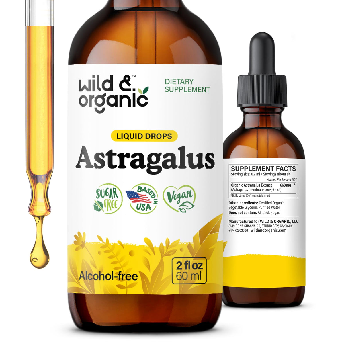 Wild & Organic Astragalus Tincture 2 fl. oz. front view