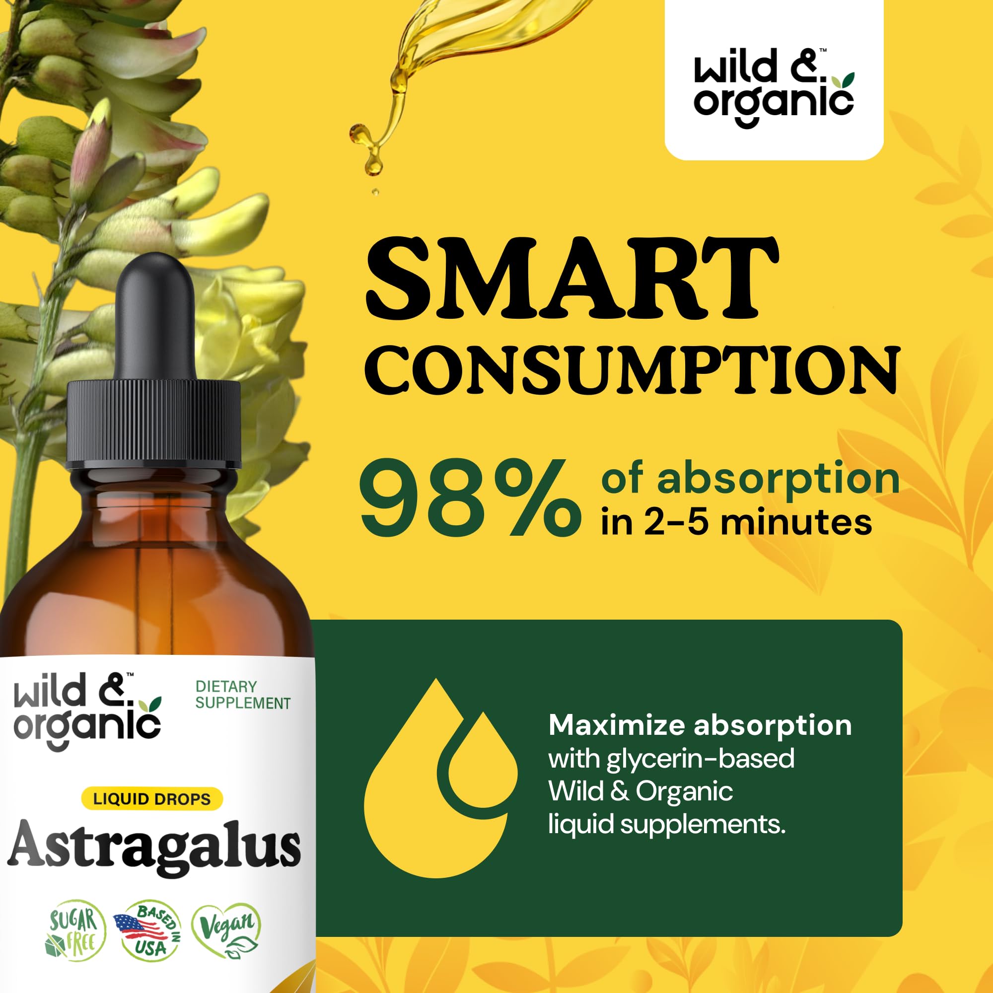 Wild & Organic Astragalus Tincture on wooden table