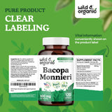 Wild & Organic Bacopa Monnieri Capsules 600mg with measuring spoon