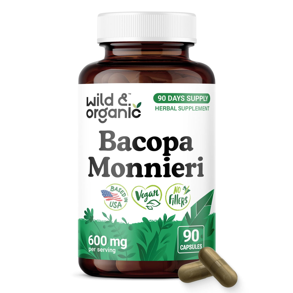 Wild & Organic Bacopa Monnieri capsules bottle front view