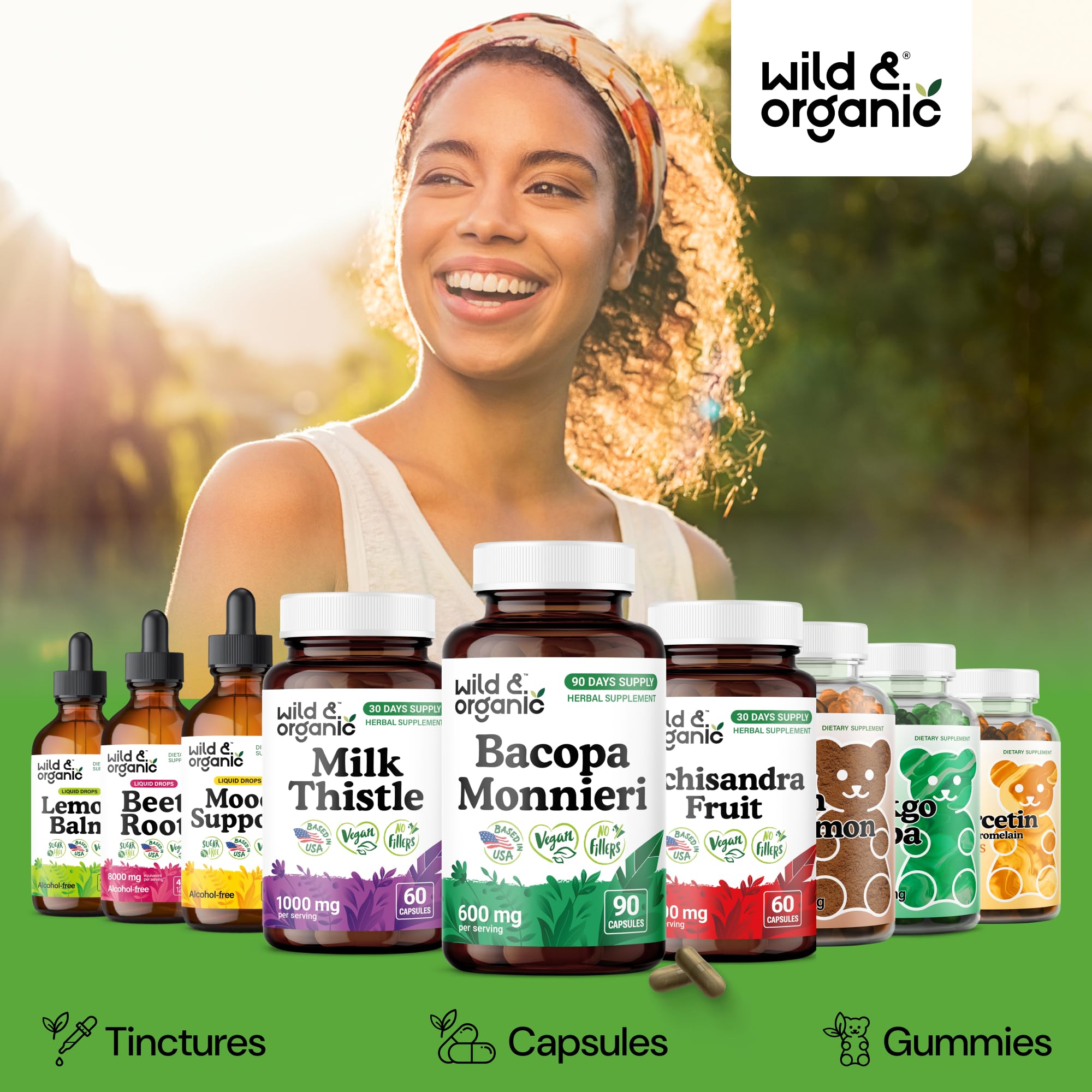 Wild & Organic Bacopa Monnieri capsules opened bottle