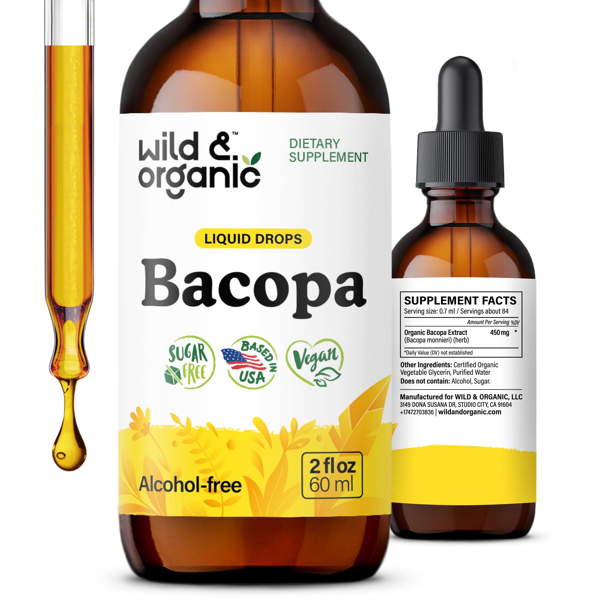 Wild & Organic Bacopa Monnieri Liquid Drops 450mg front view