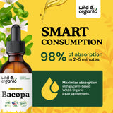 Wild & Organic Bacopa Monnieri Liquid Drops 450mg on a wooden table