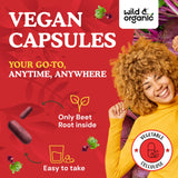 Wild & Organic Beetroot Capsules on a wooden table