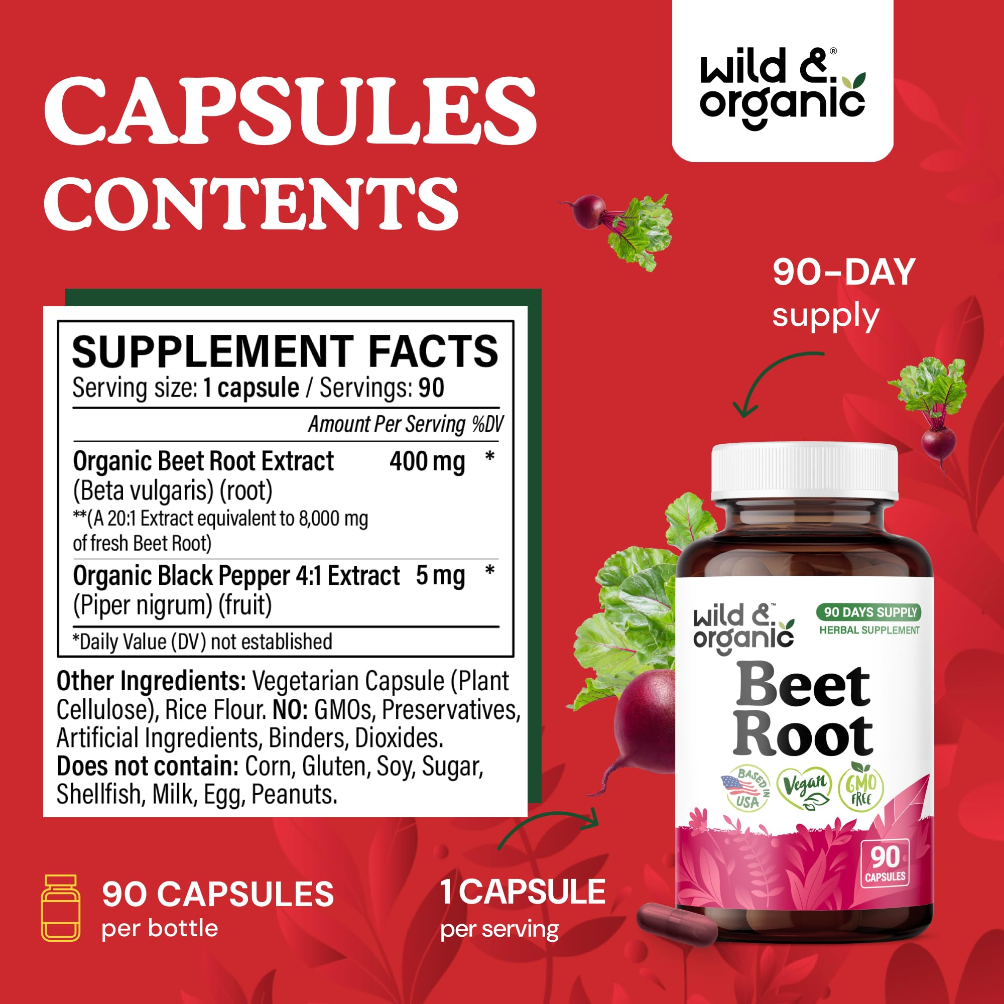 Wild & Organic Beetroot Capsules with ingredients list