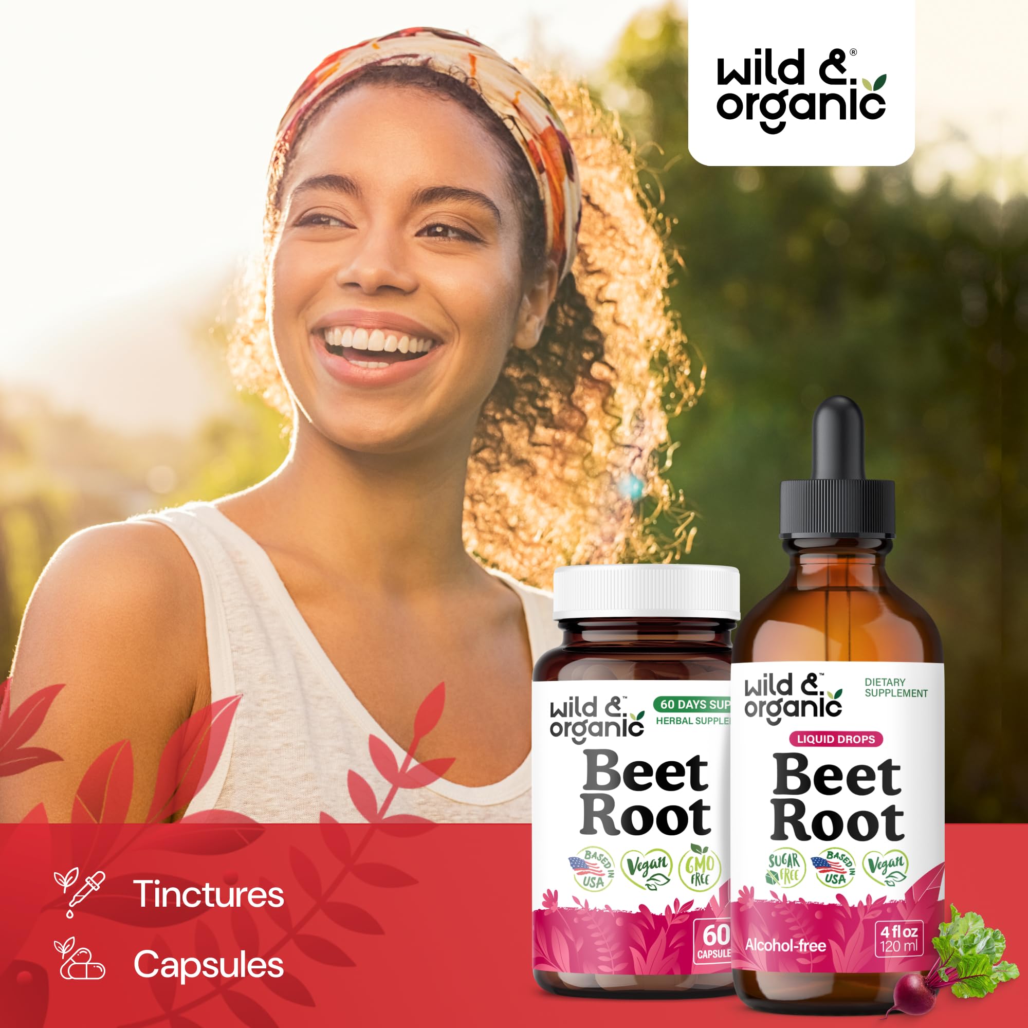 Wild & Organic Beetroot Extract Drops 400mg bottle with cap