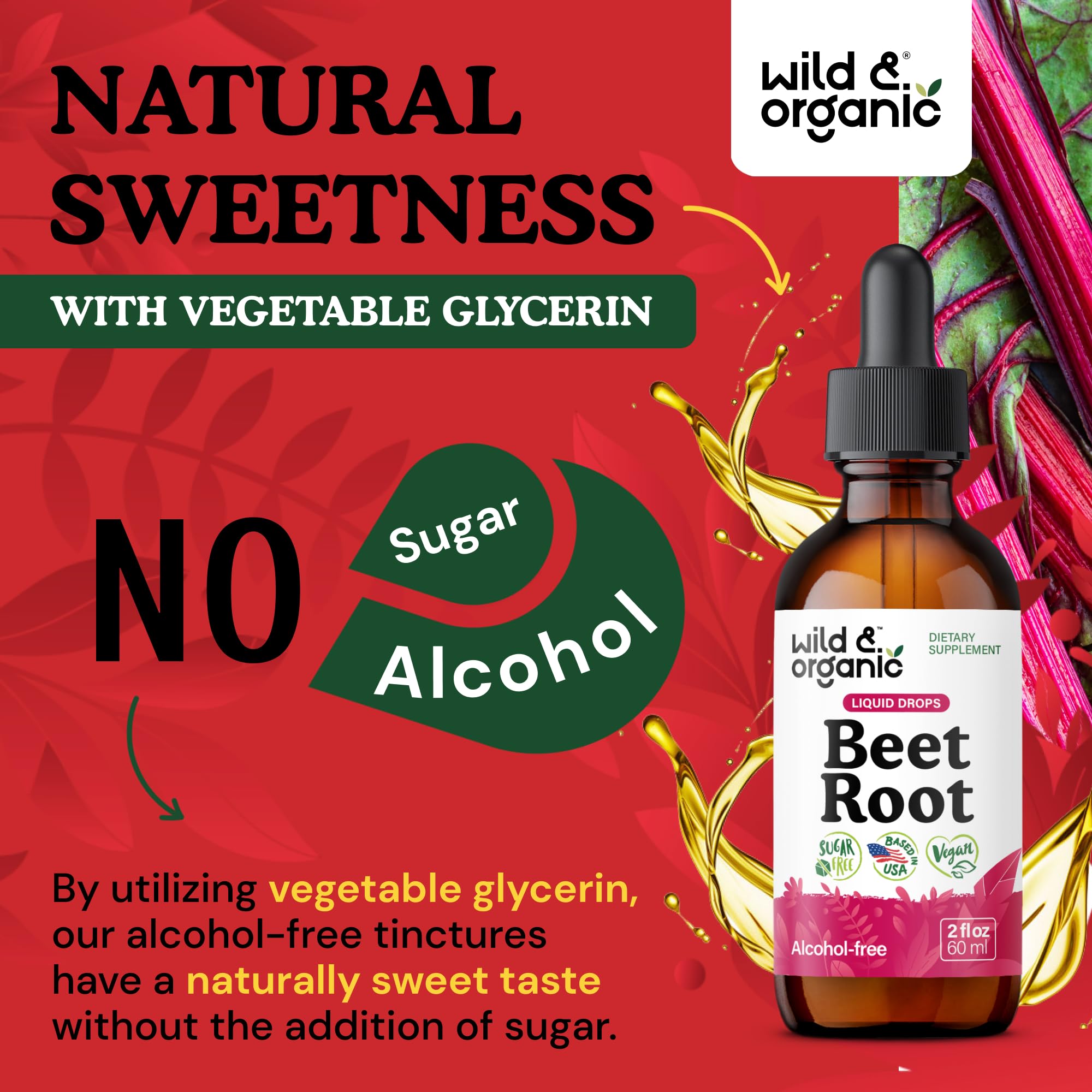 Wild & Organic Beetroot Extract Drops 400mg bottle with measuring cap