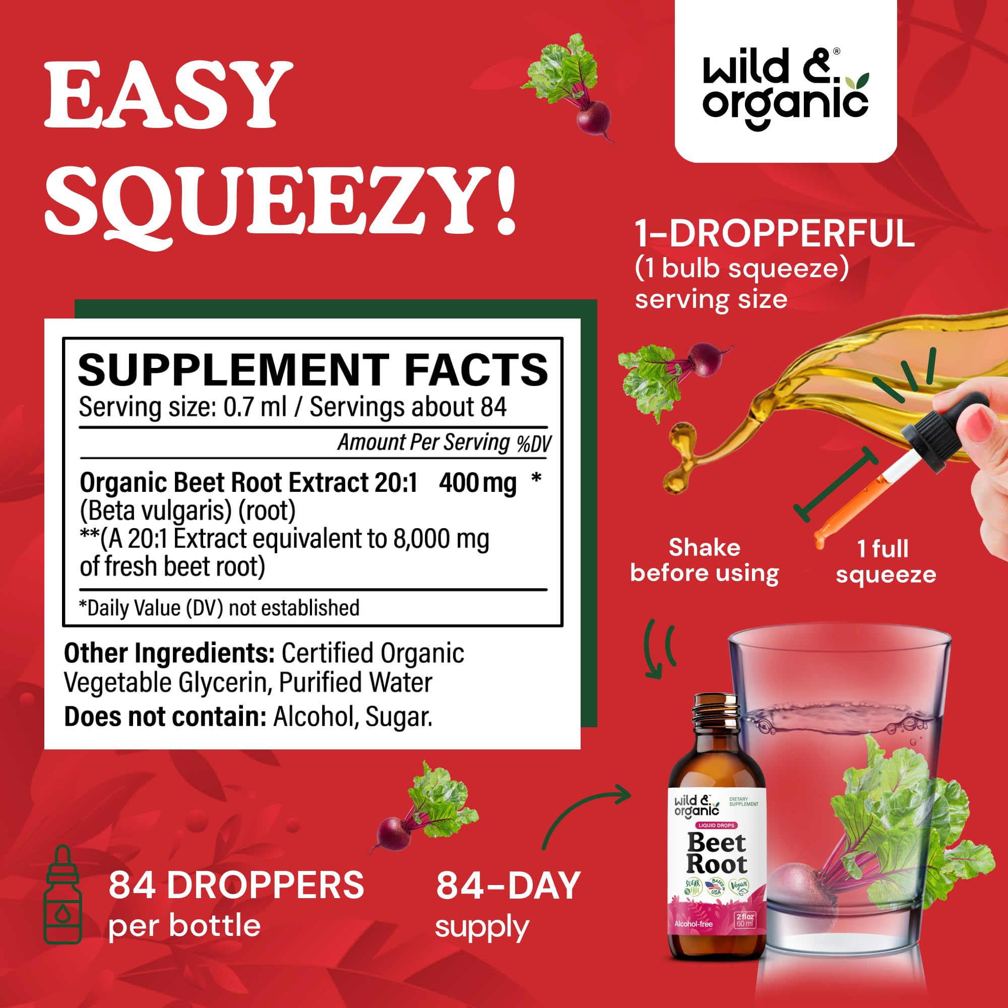 Wild & Organic Beetroot Extract Drops 400mg dropper close-up
