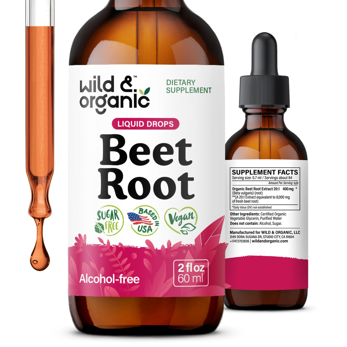 Wild & Organic Beetroot Extract Drops 400mg front view