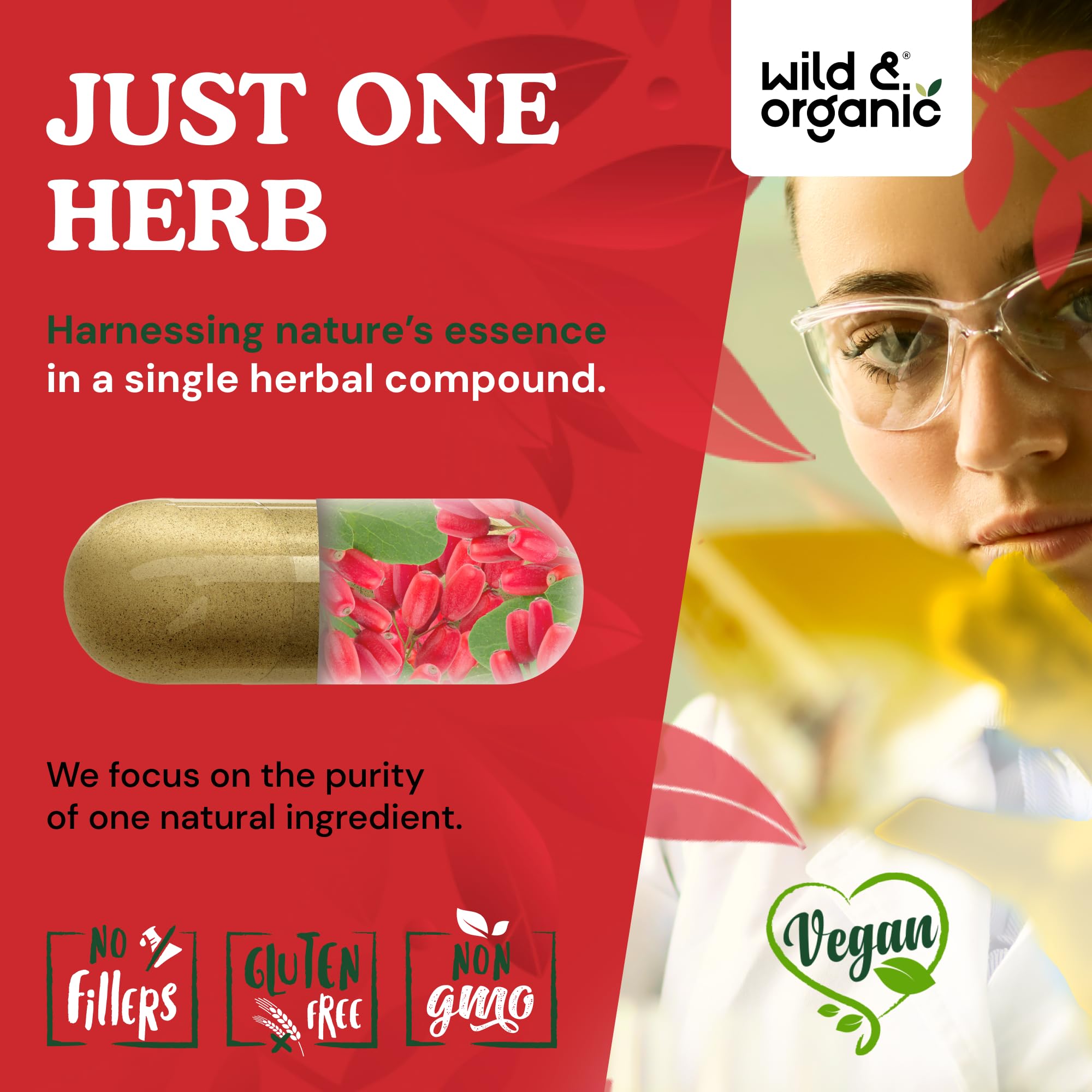 Wild & Organic Berberine HCL Capsules 1000 mg back label
