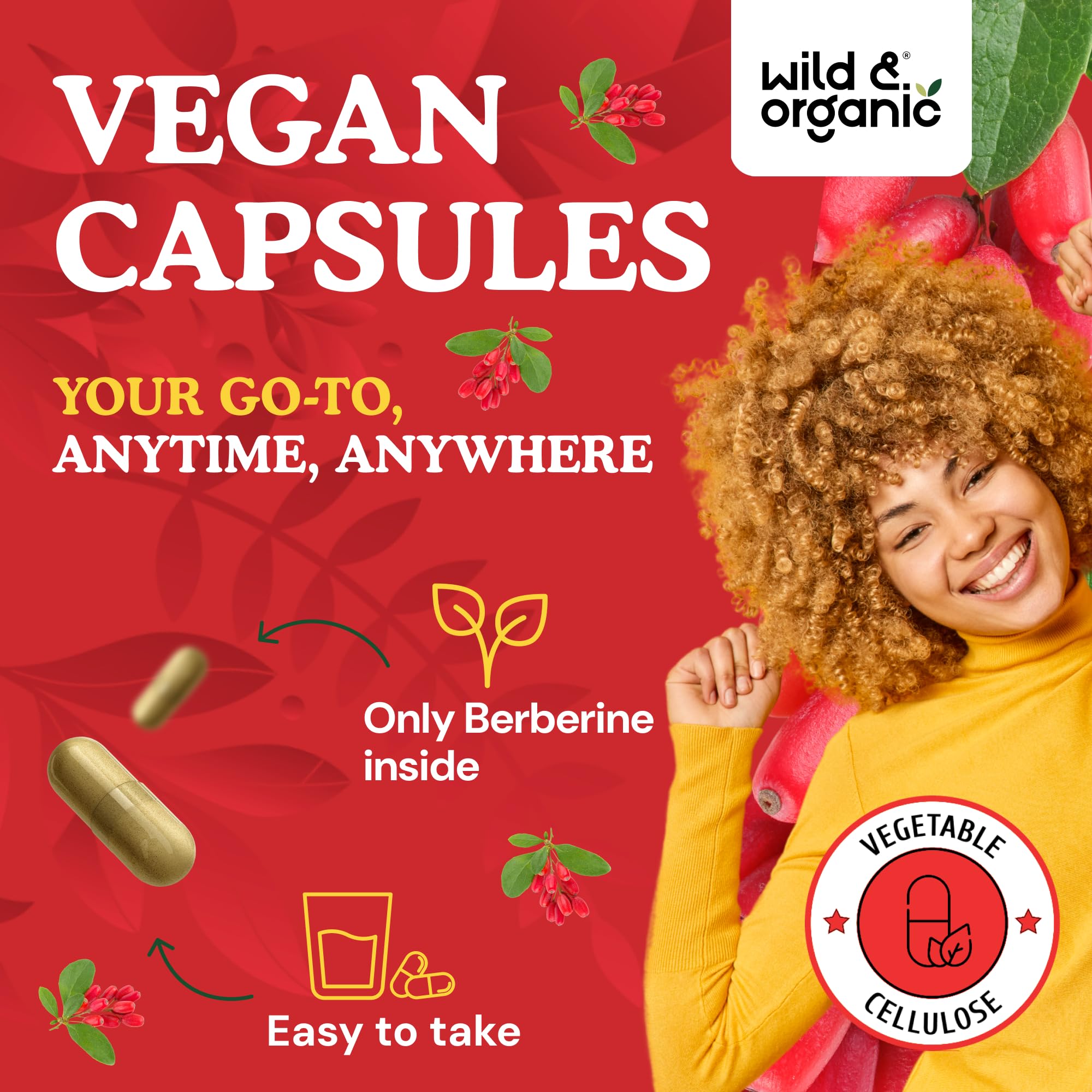 Wild & Organic Berberine HCL Capsules 1000mg capsules on a table