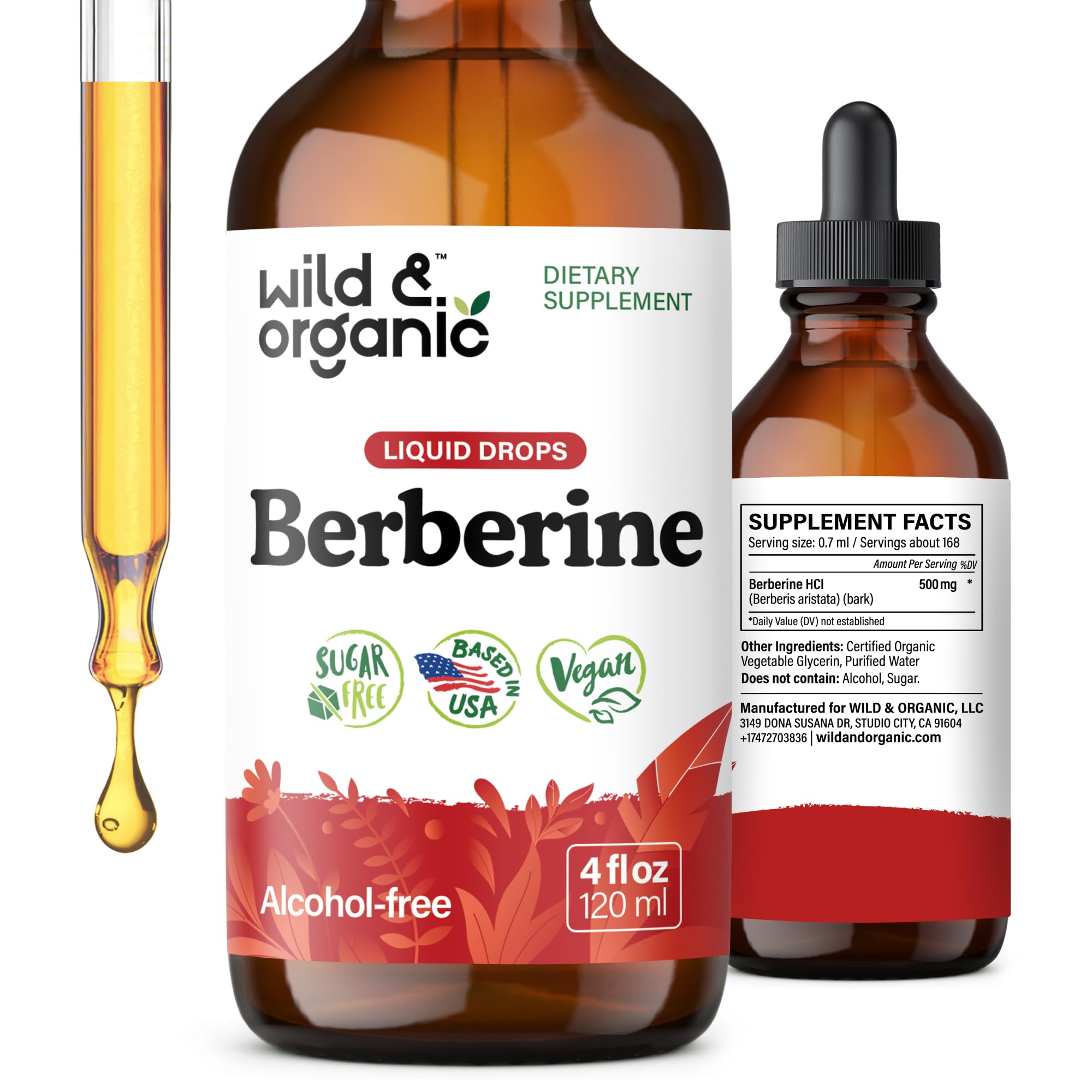Wild & Organic Berberine Tincture 500mg front view