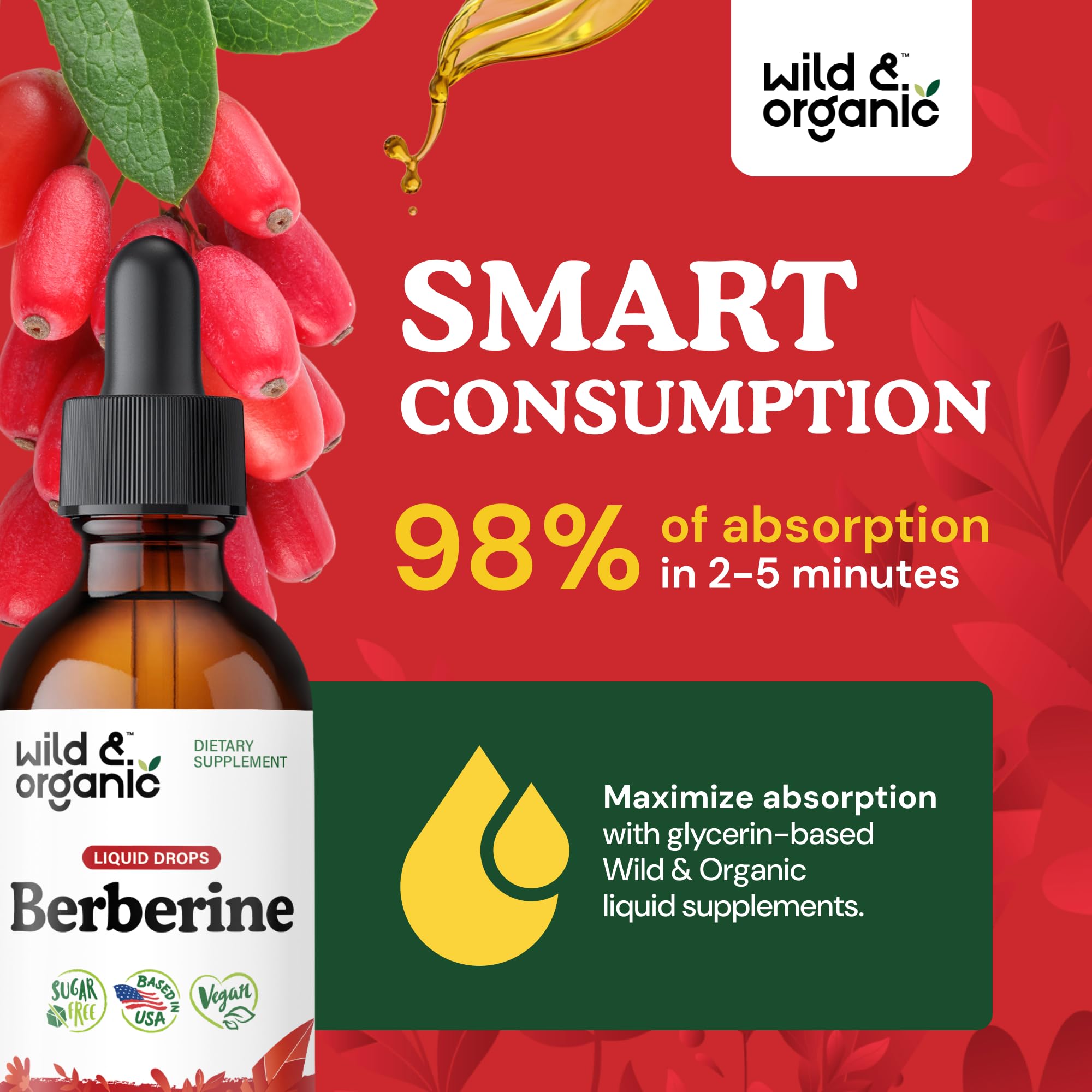 Wild & Organic Berberine Tincture 500mg on wooden table
