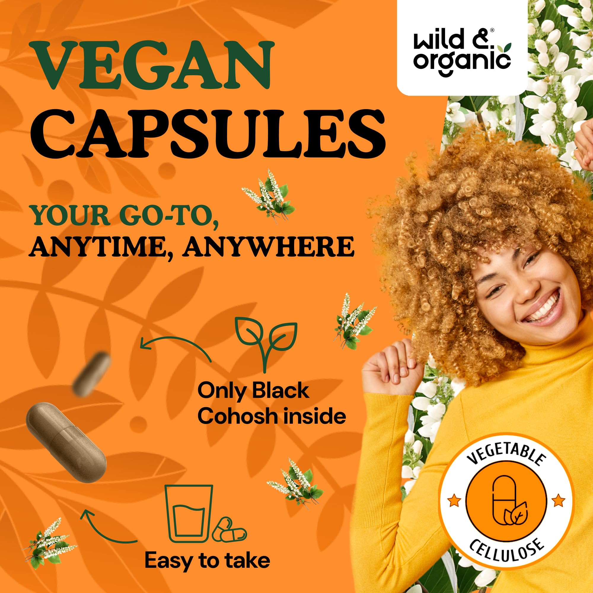 Wild & Organic Black Cohosh Capsules 540mg back view with ingredients
