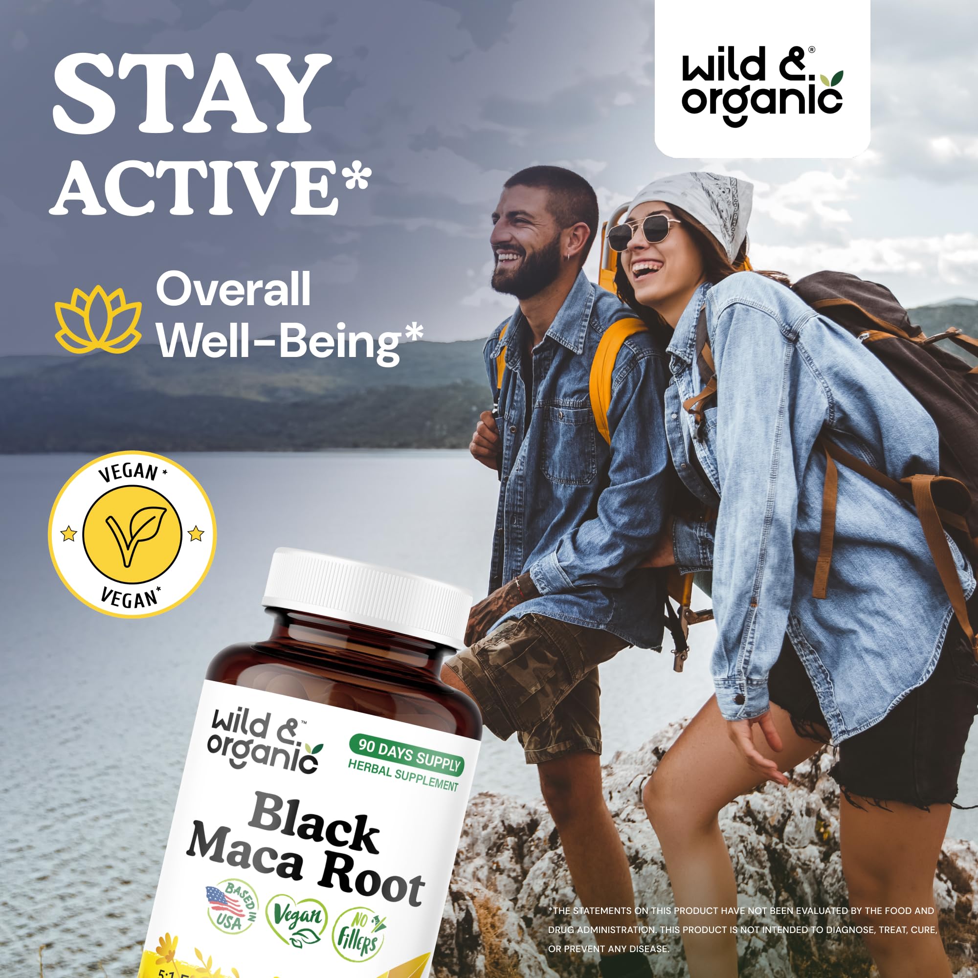 Wild & Organic Black Maca Capsules 500 mg bottle side view