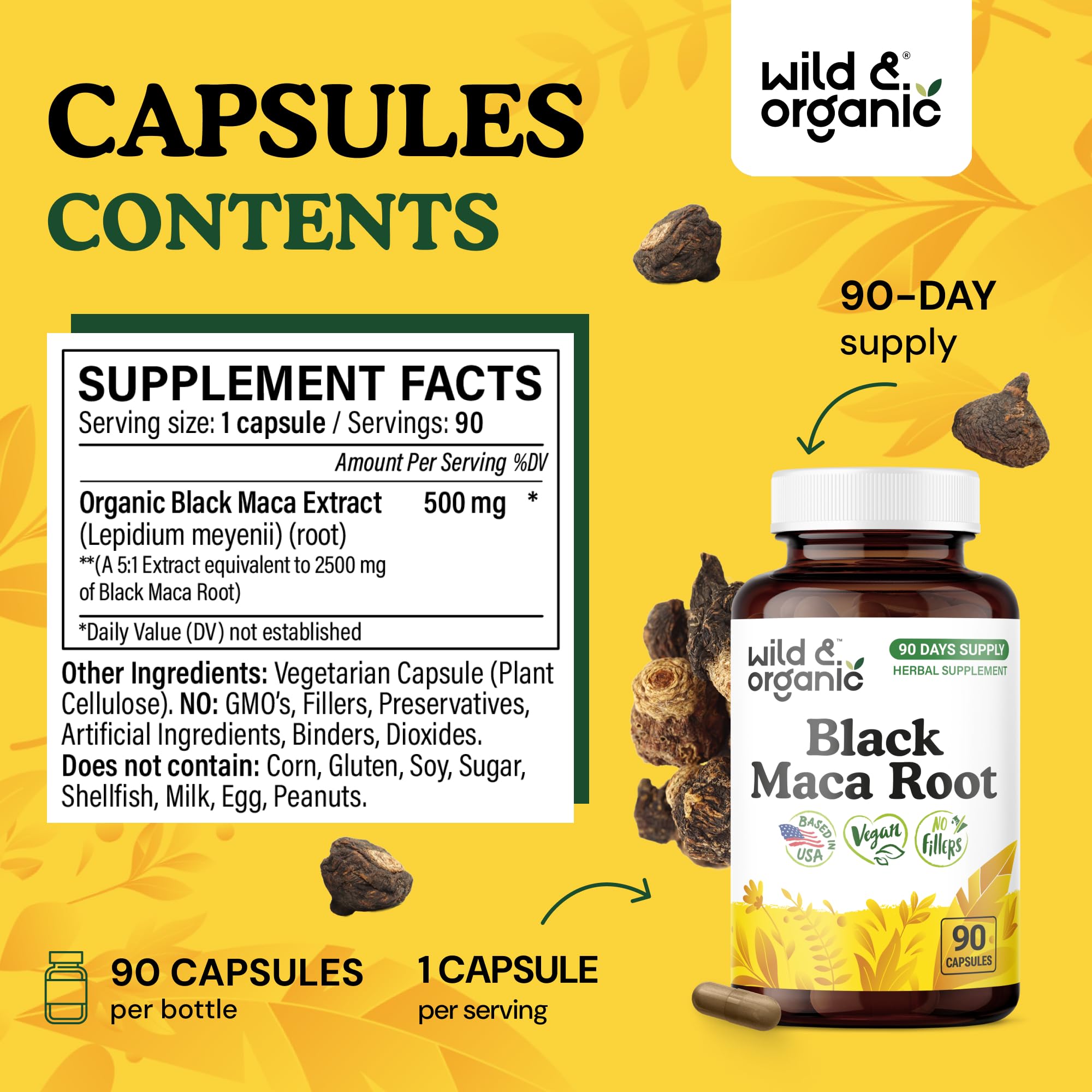 Wild & Organic Black Maca Capsules 500 mg close-up of capsules
