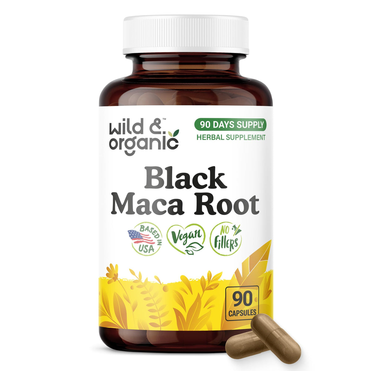 Wild & Organic Black Maca Capsules 500 mg front view