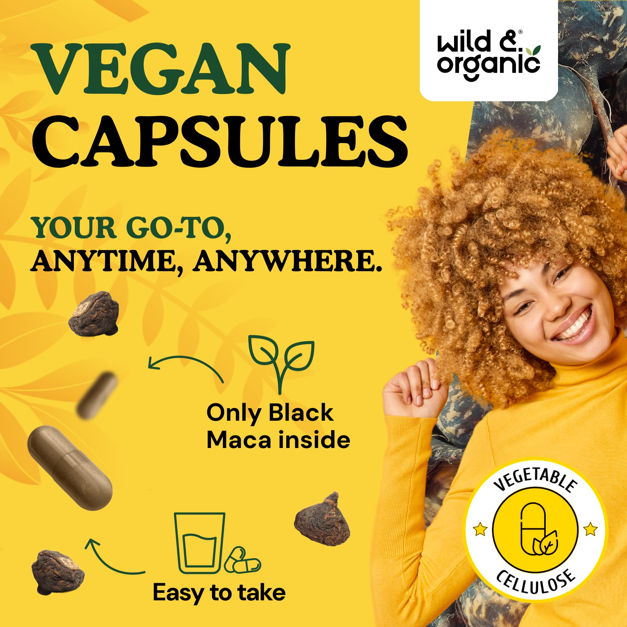 Wild & Organic Black Maca Capsules 500 mg packaging details