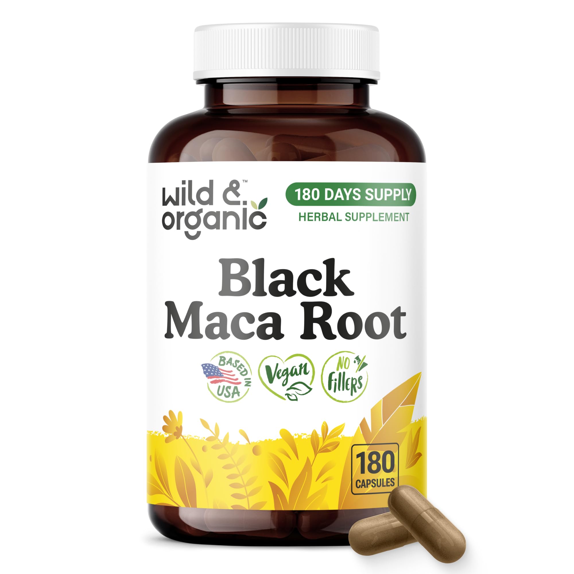 Wild & Organic Black Maca Capsules 500mg front view