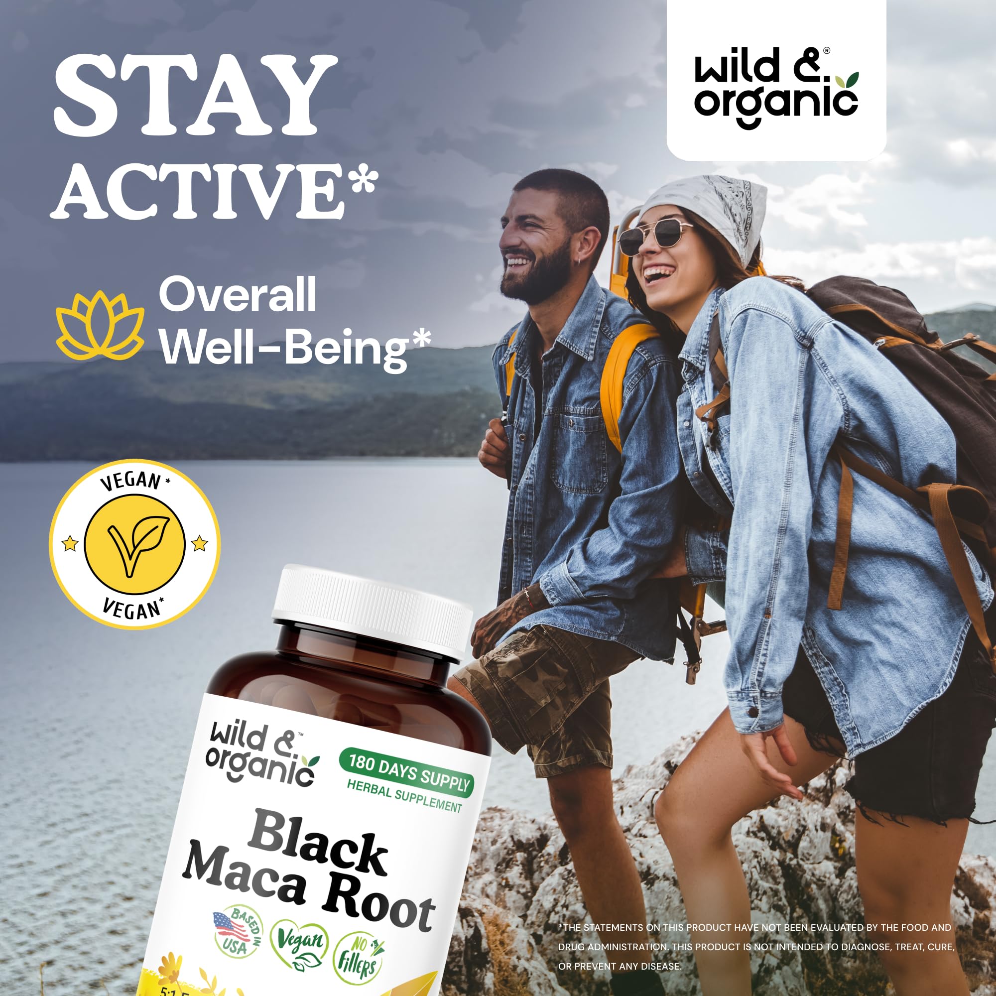 Wild & Organic Black Maca Capsules 500mg side view