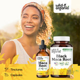 Wild & Organic Black Maca Root Capsules back view with nutritional information