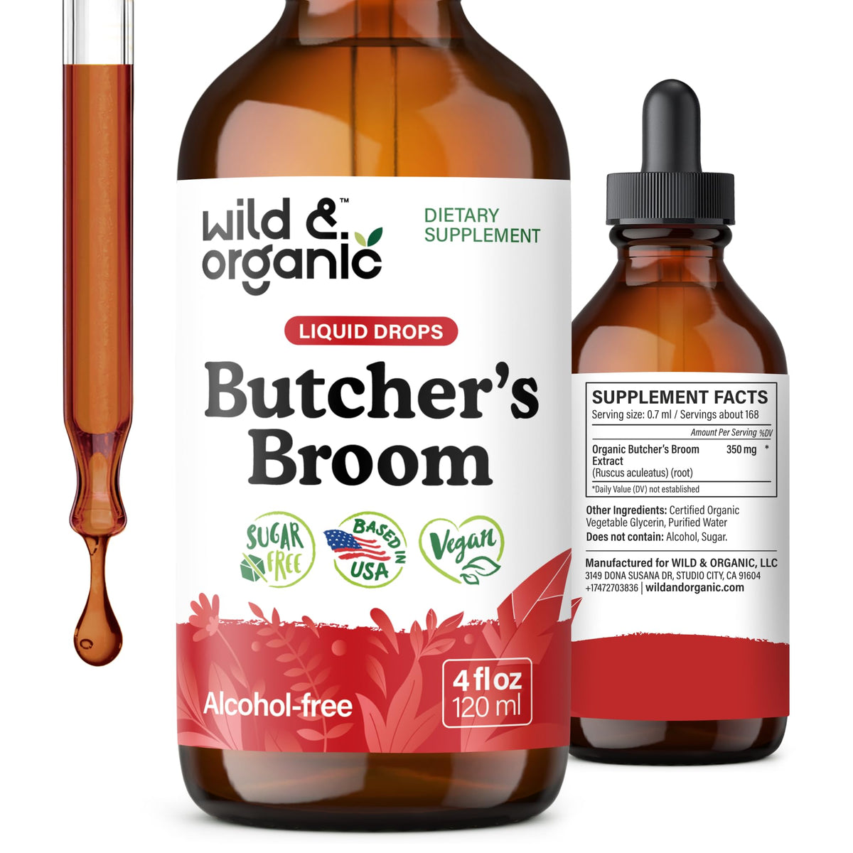 Wild & Organic Butcher's Broom Tincture 4 fl. oz. front view