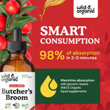 Wild & Organic Butcher's Broom Tincture on wooden table