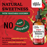 Wild & Organic Butcher's Broom Tincture with measuring spoon