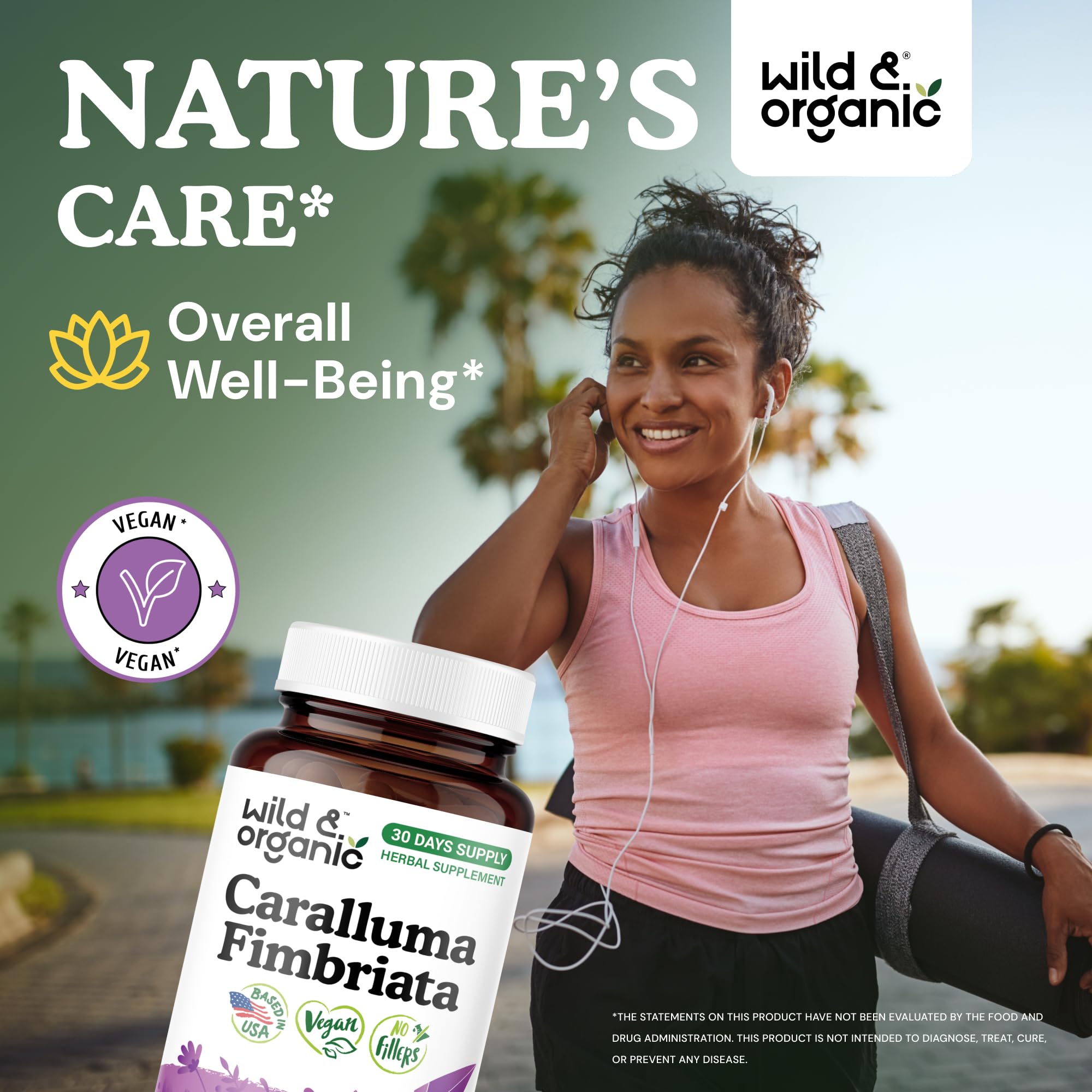 Wild & Organic Caralluma Fimbriata Capsules 1000mg bottle side view