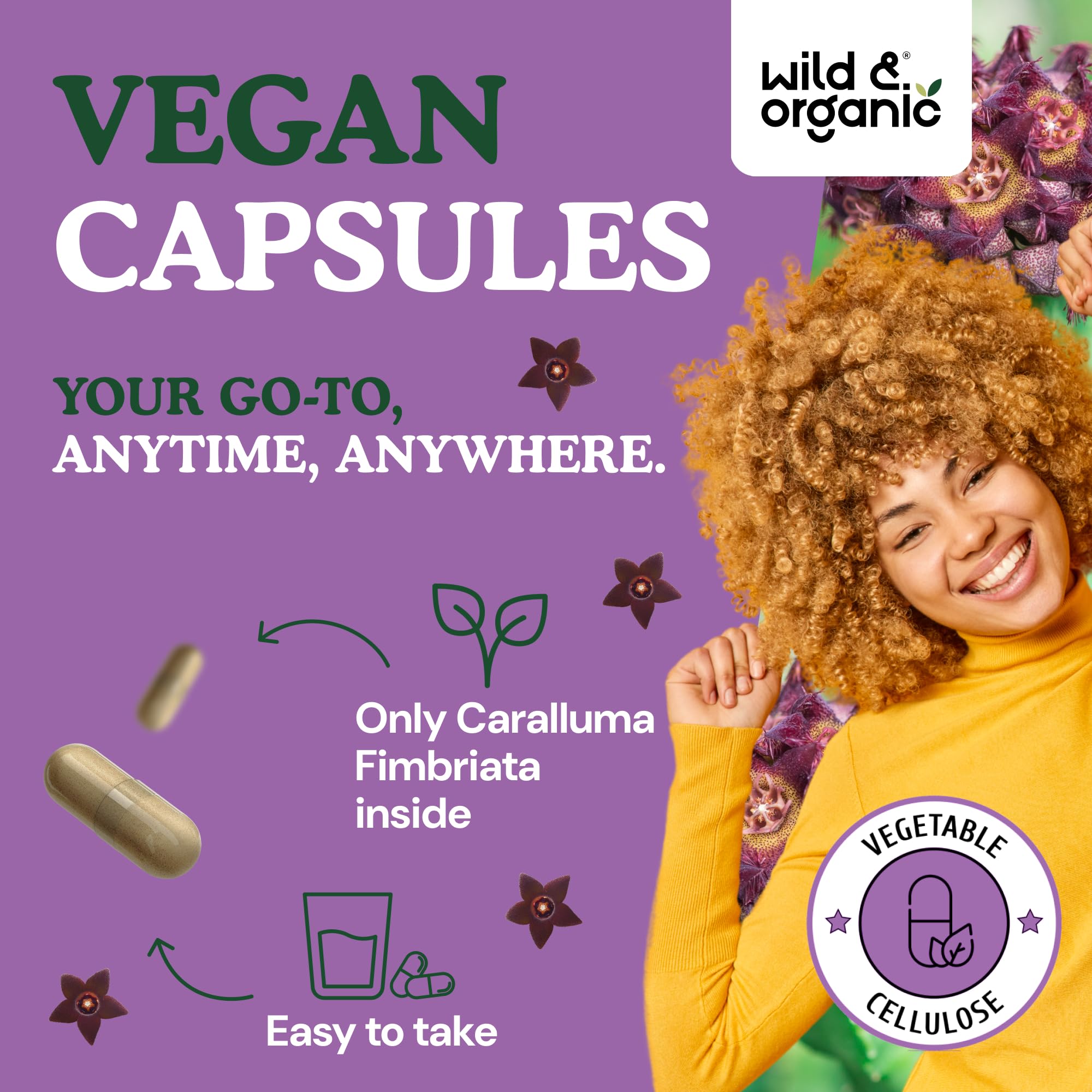 Wild & Organic Caralluma Fimbriata Capsules 1000mg capsules close-up