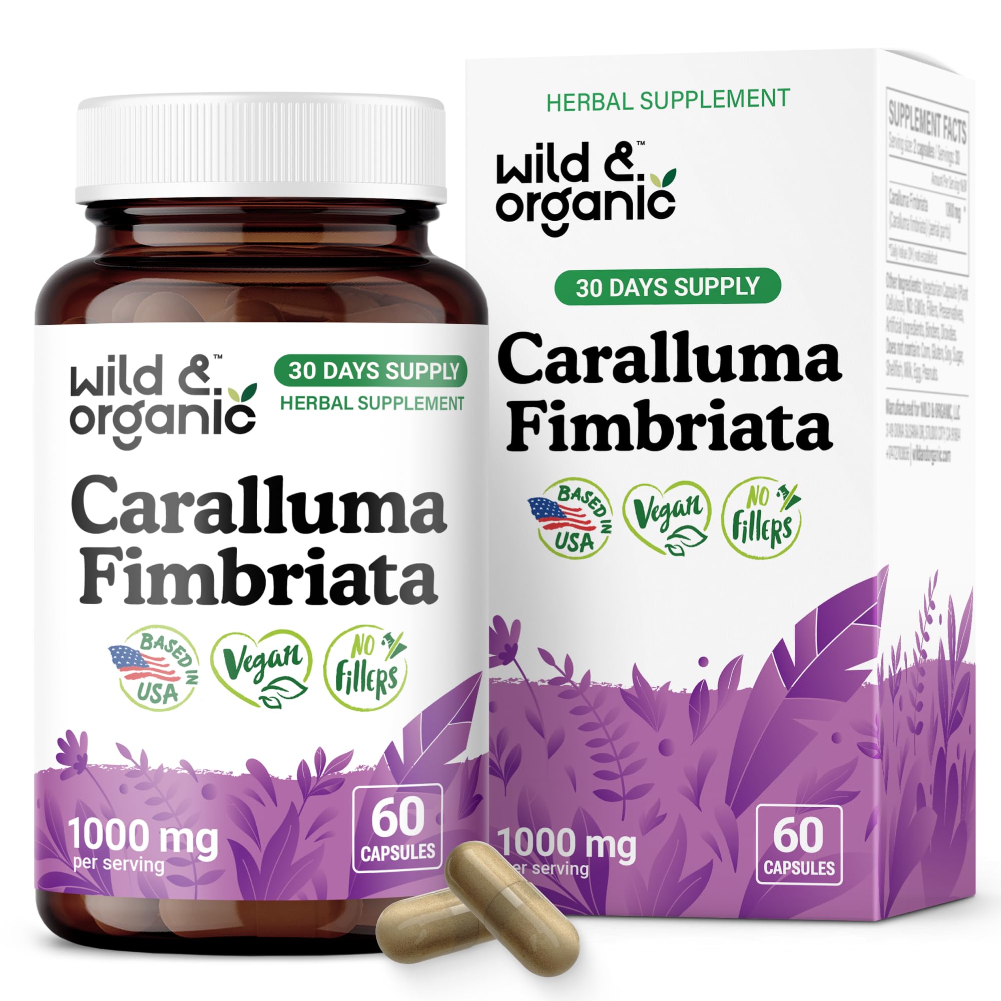 Wild & Organic Caralluma Fimbriata Capsules 1000mg front view