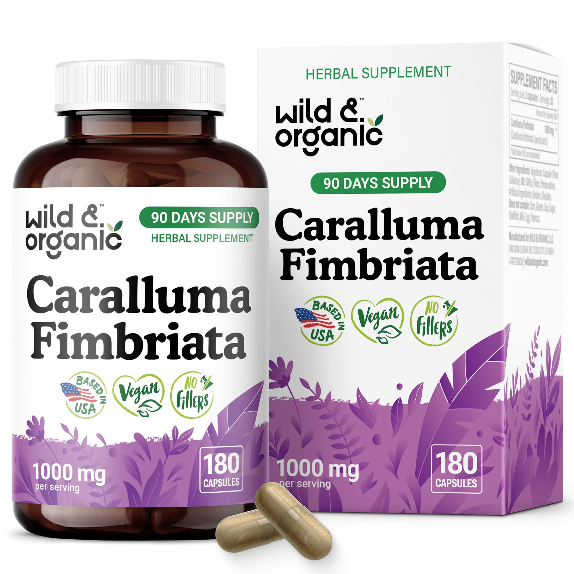 Wild & Organic Caralluma Fimbriata Capsules 1000mg front view