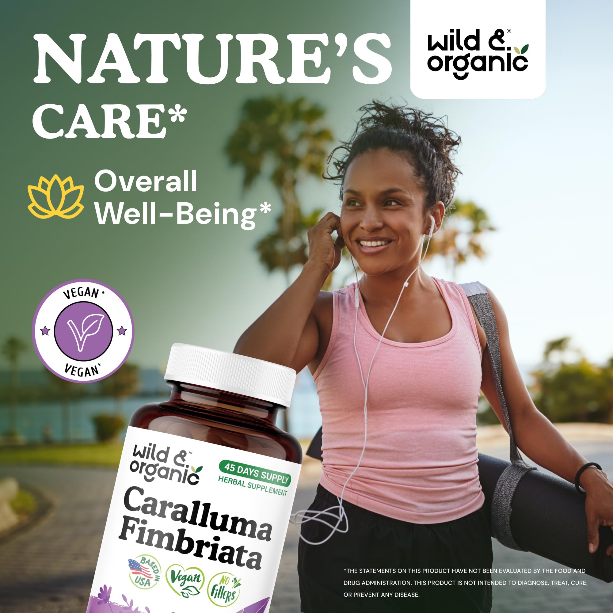Wild & Organic Caralluma Fimbriata Capsules side view showing label