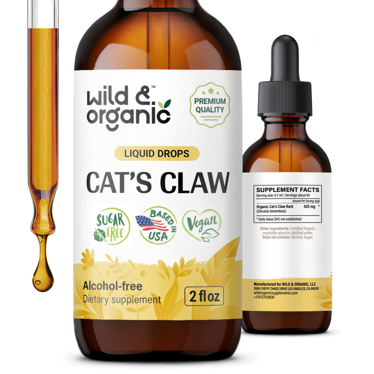 Wild & Organic Cats Claw Tincture 2 fl. oz. front view