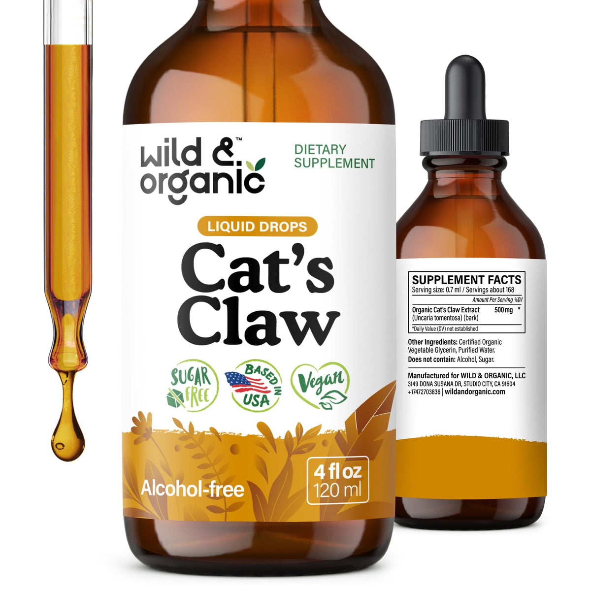 Wild & Organic Cats Claw Tincture 4 fl. oz. front view