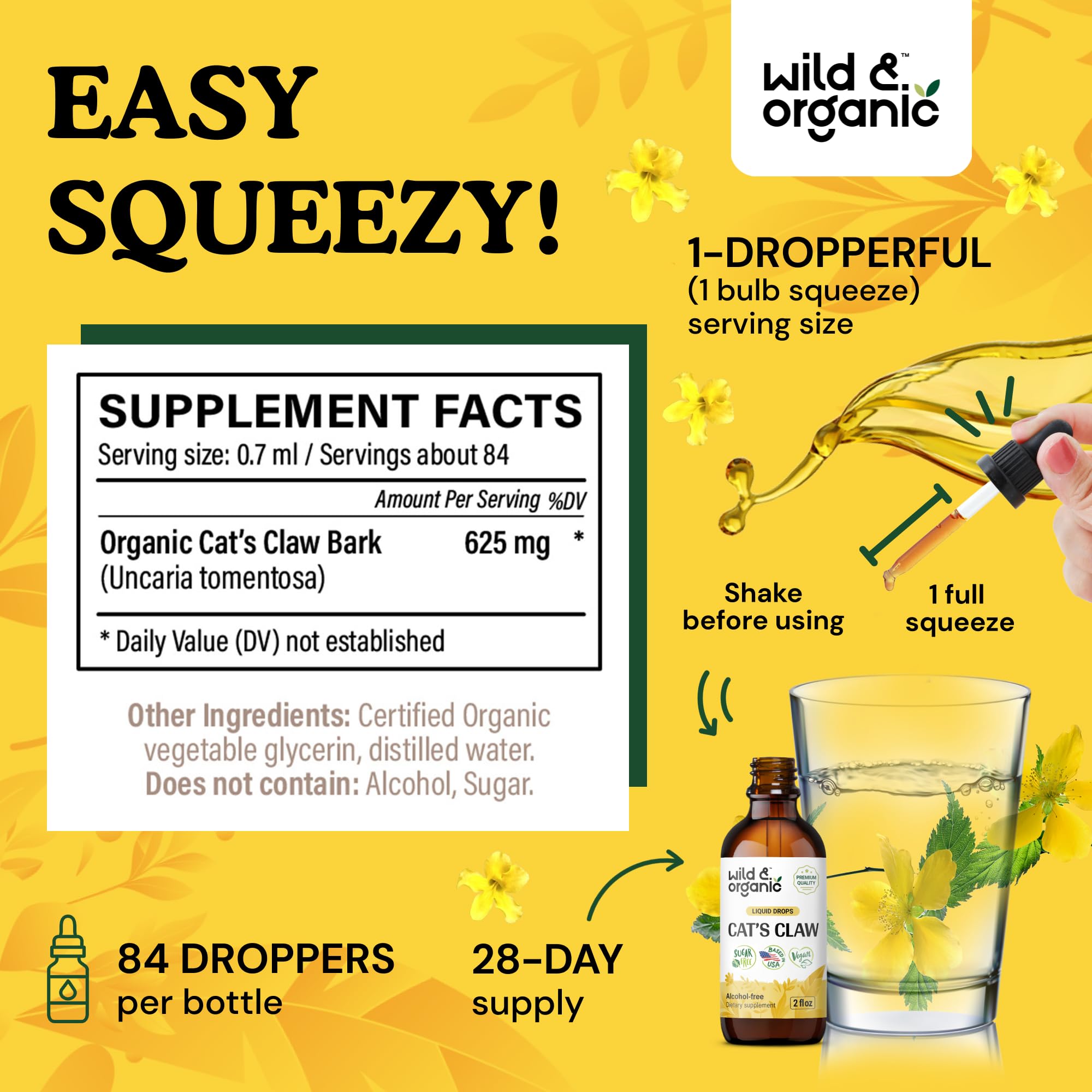 Wild & Organic Cats Claw Tincture bottle with dropper