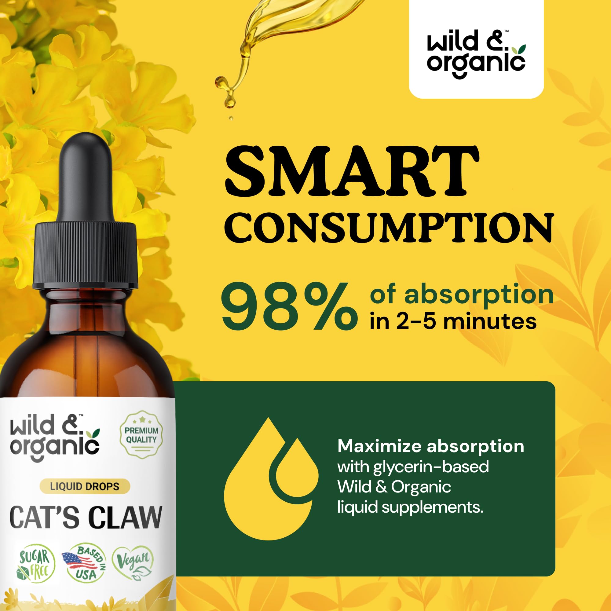 Wild & Organic Cats Claw Tincture on wooden table