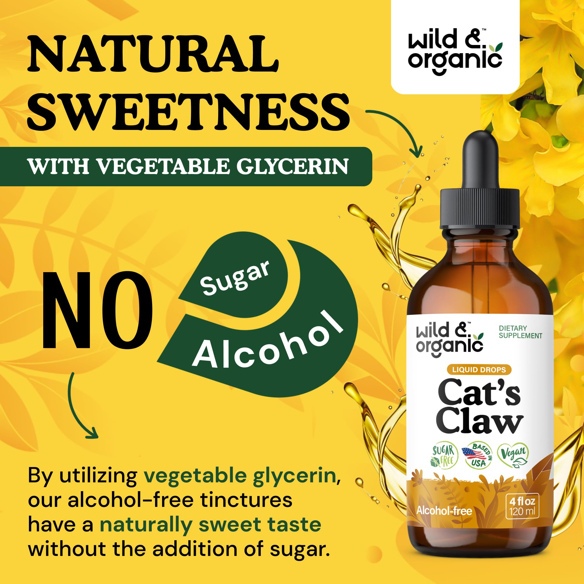 Wild & Organic Cats Claw Tincture packaging dimensions