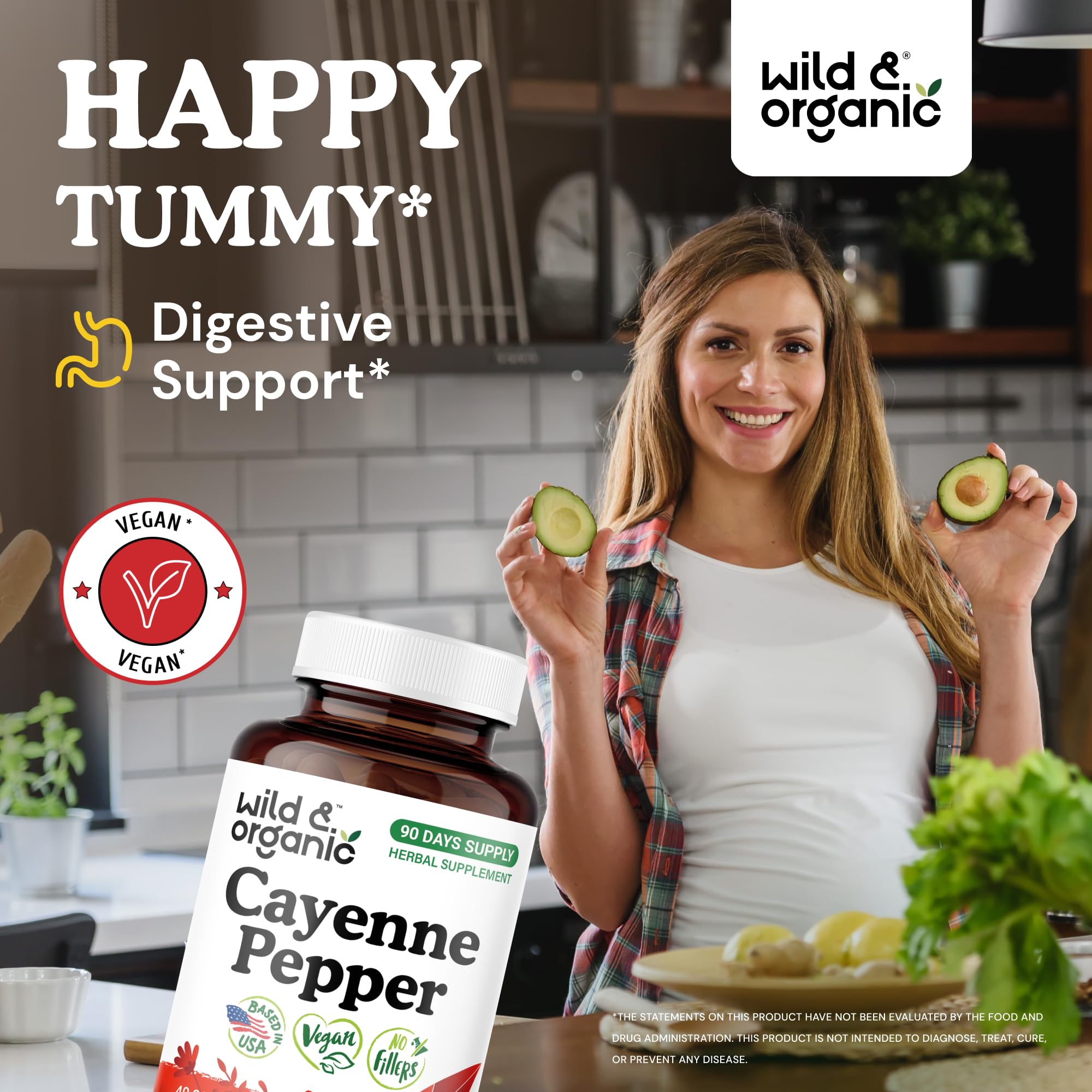 Wild & Organic Cayenne Pepper Capsules 500mg bottle side view