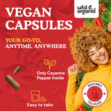 Wild & Organic Cayenne Pepper Capsules 500mg capsules on a table