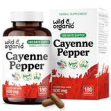 Wild & Organic Cayenne Pepper Capsules 500mg front view