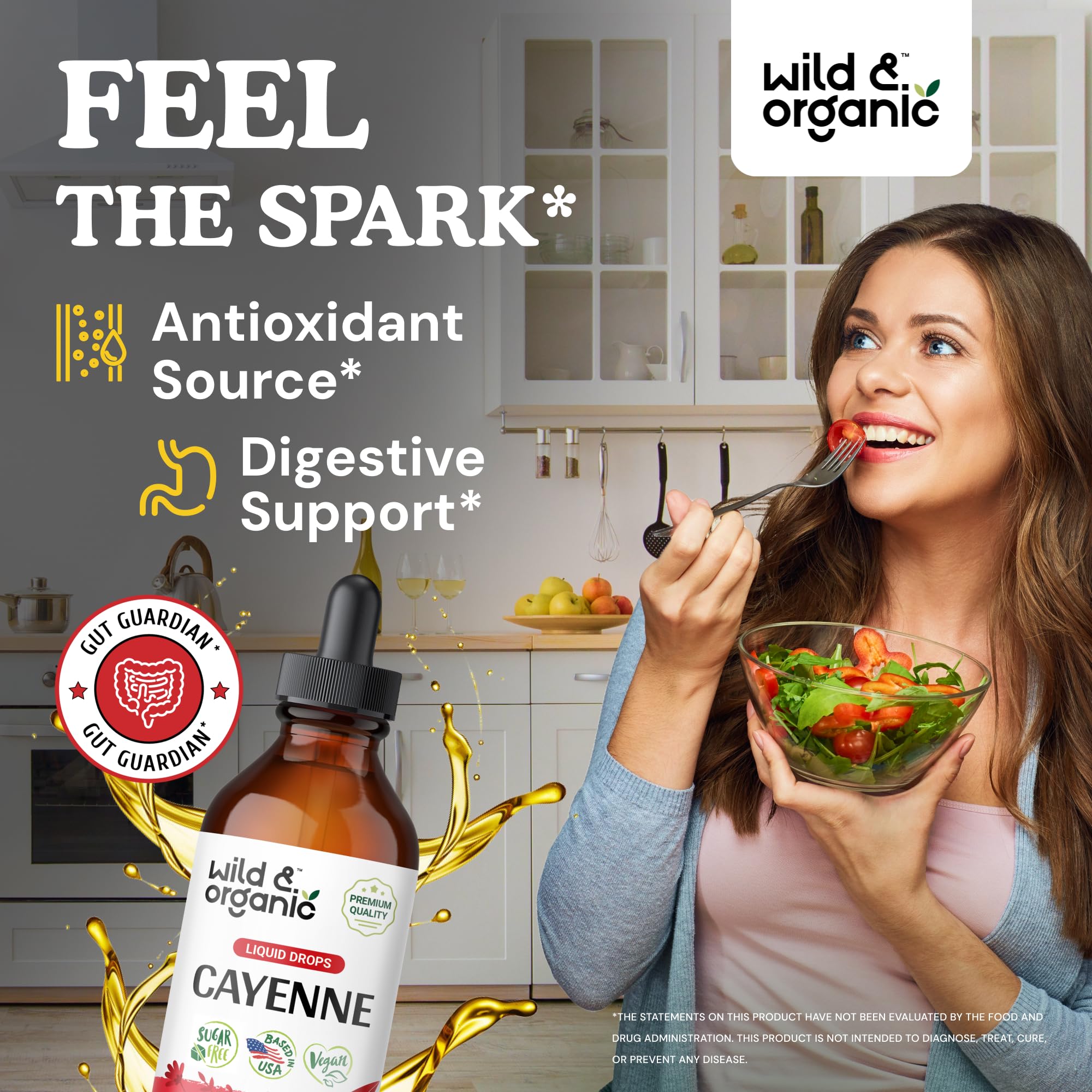 Wild & Organic Cayenne Pepper Extract Liquid Drops bottle with label