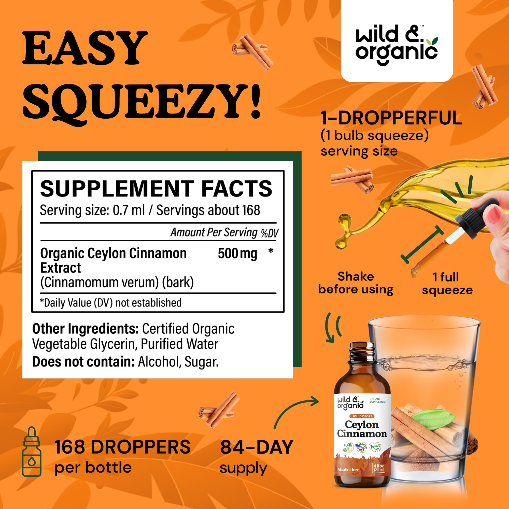 Wild & Organic Ceylon Cinnamon Drops 500mg bottle with label