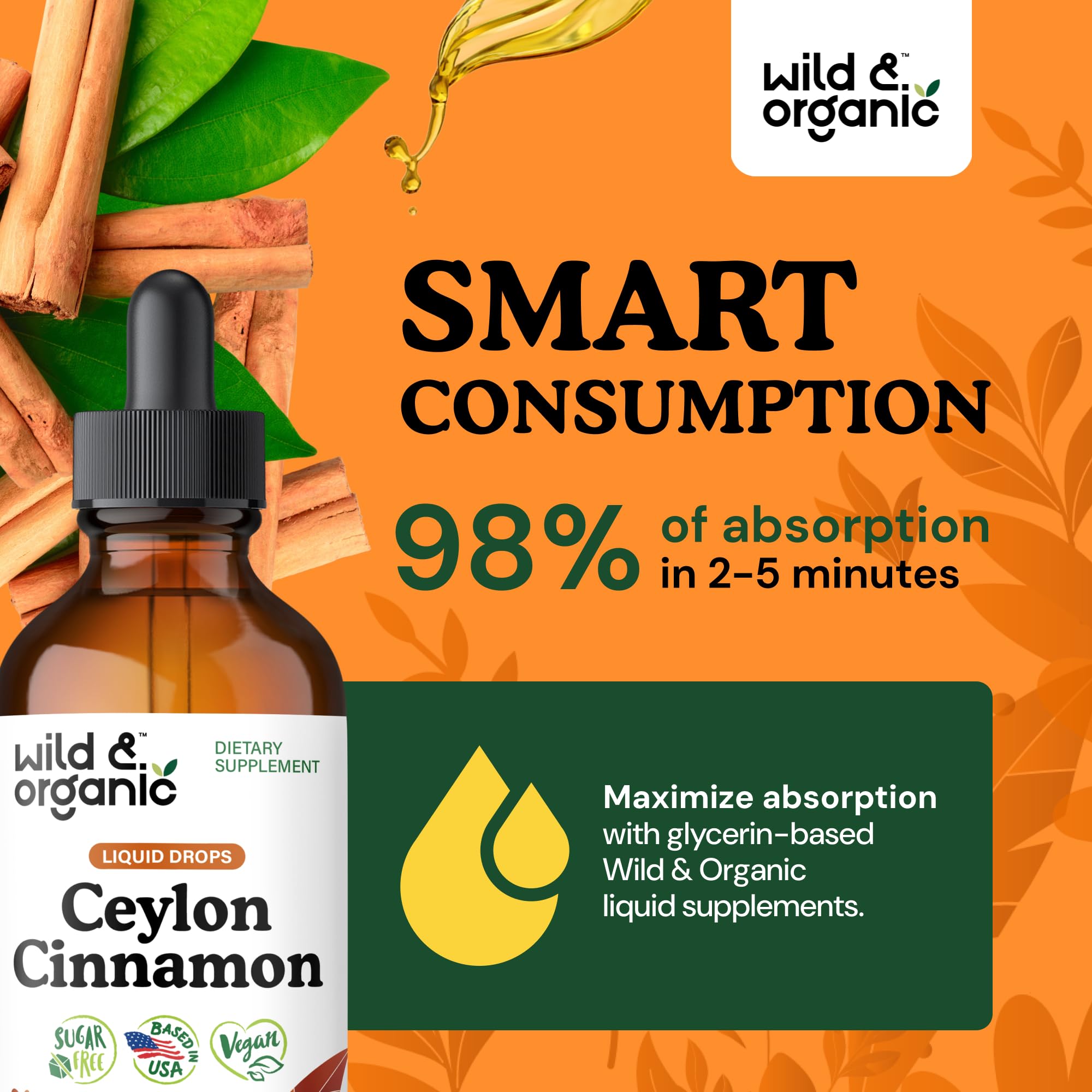 Wild & Organic Ceylon Cinnamon Drops 500mg drops in a spoon