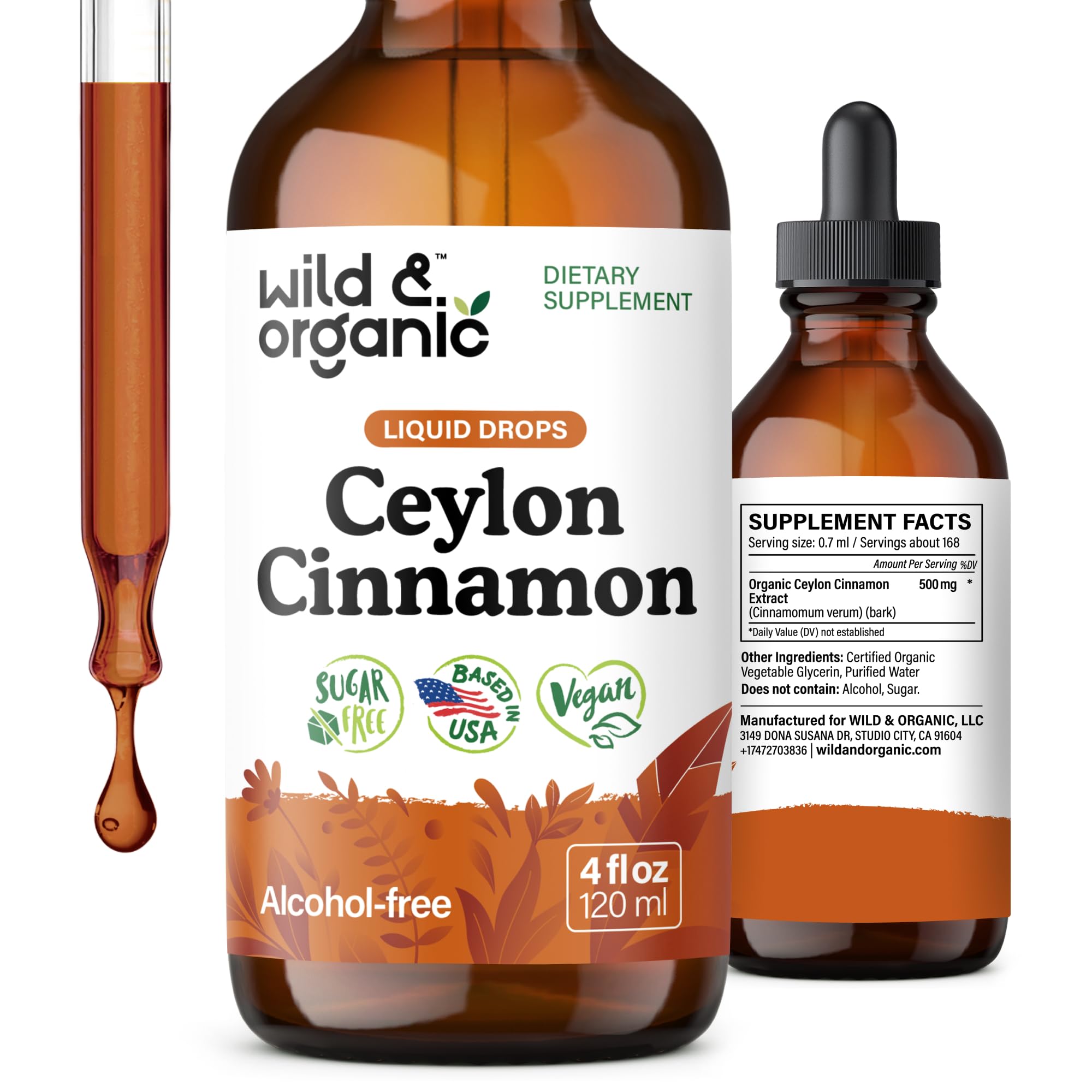 Wild & Organic Ceylon Cinnamon Drops 500mg front view