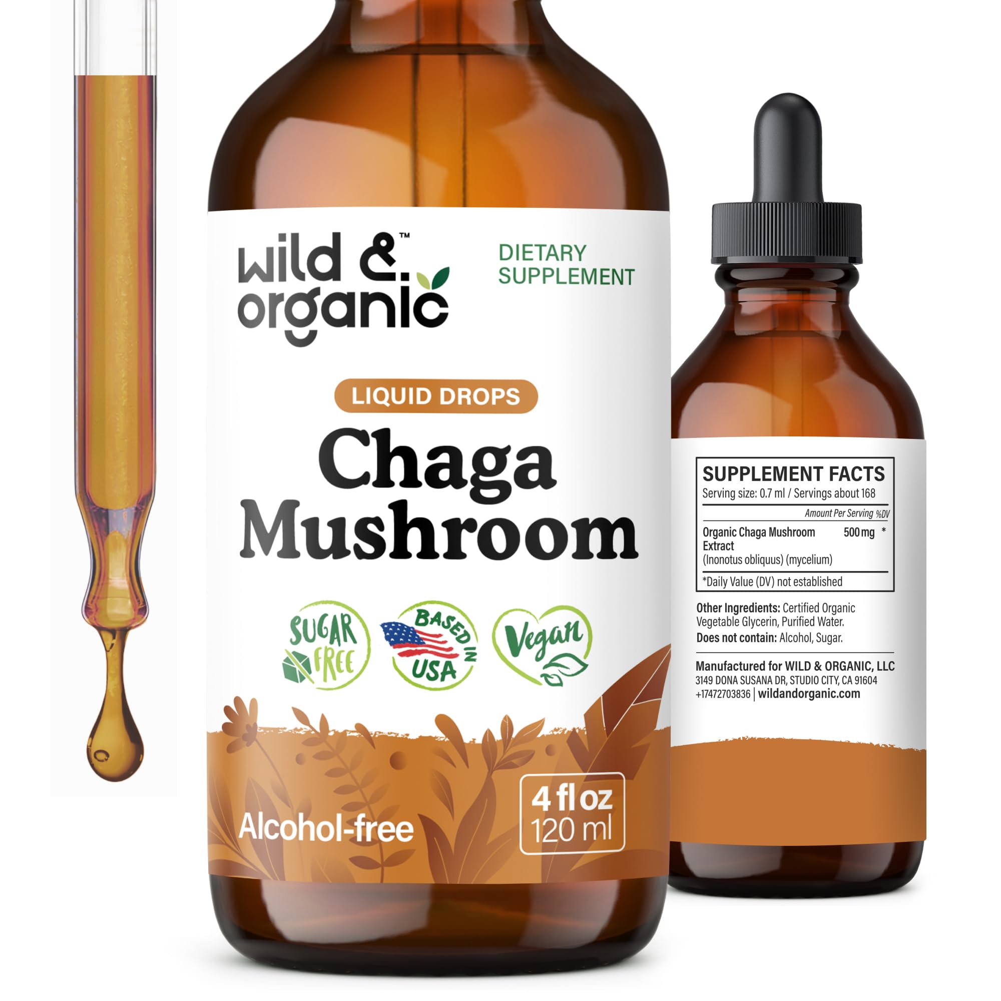 Wild & Organic Chaga Mushroom Tincture 4 fl. oz. front view