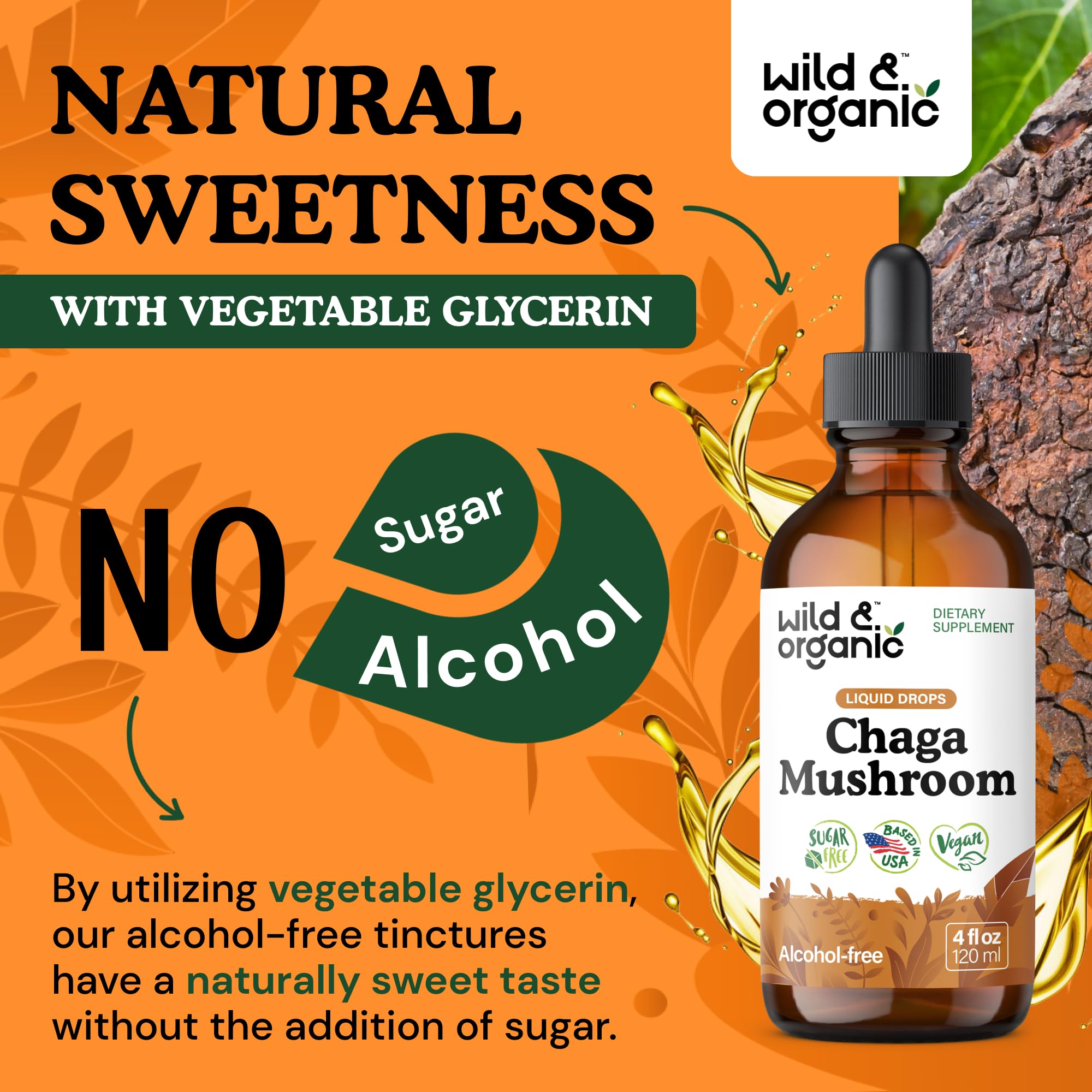 Wild & Organic Chaga Mushroom Tincture with measuring spoon